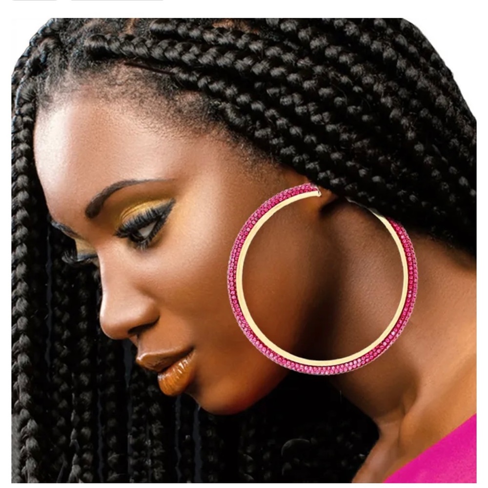 BLING🛍🆕FUCHSIA AND GOLD RHINESTONE HOOP EARRINGS